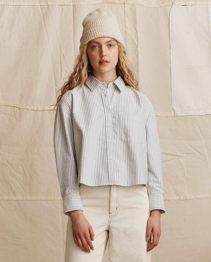 The Cropped Oxford Shirt - Soft Blue Stripe