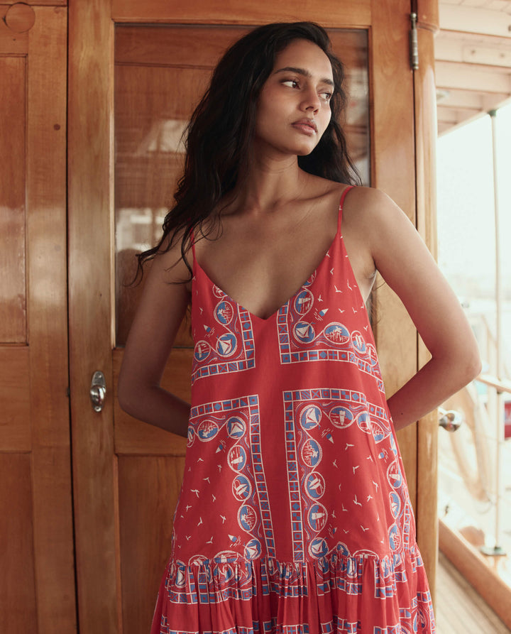 The Drop Waist Dress - Red Sailboat Bandana