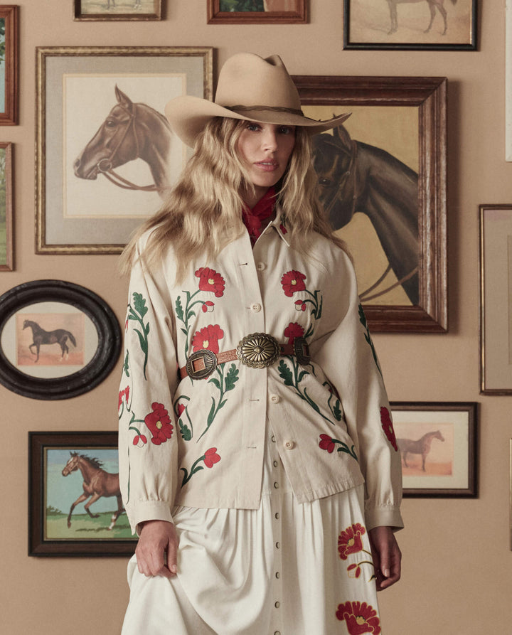 The Western Embroidered Commodore Jacket - Cream