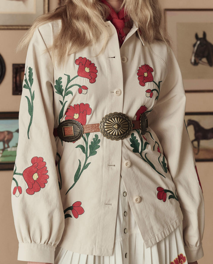 The Tooled Leather Concho Belt - Cognac with Brass