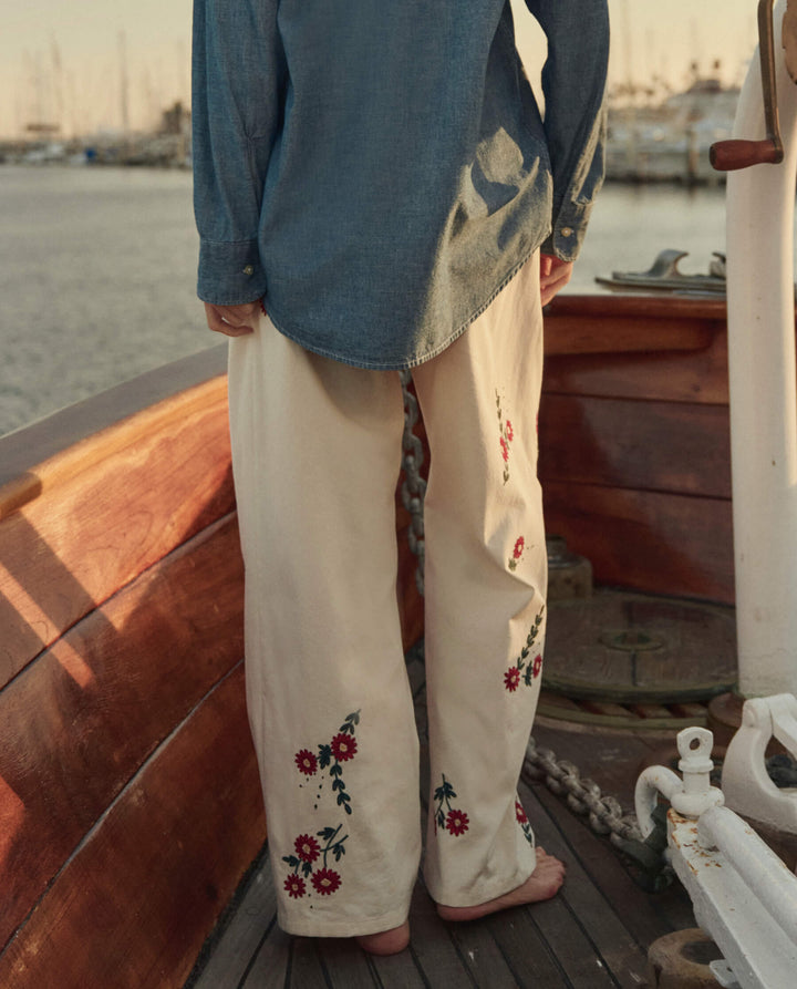 The Easy Pant - Natural With Field Floral Embroidery
