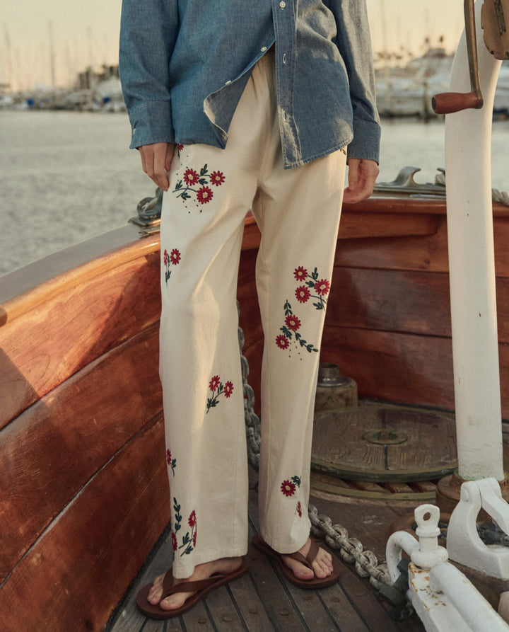 The Easy Pant - Natural With Field Floral Embroidery