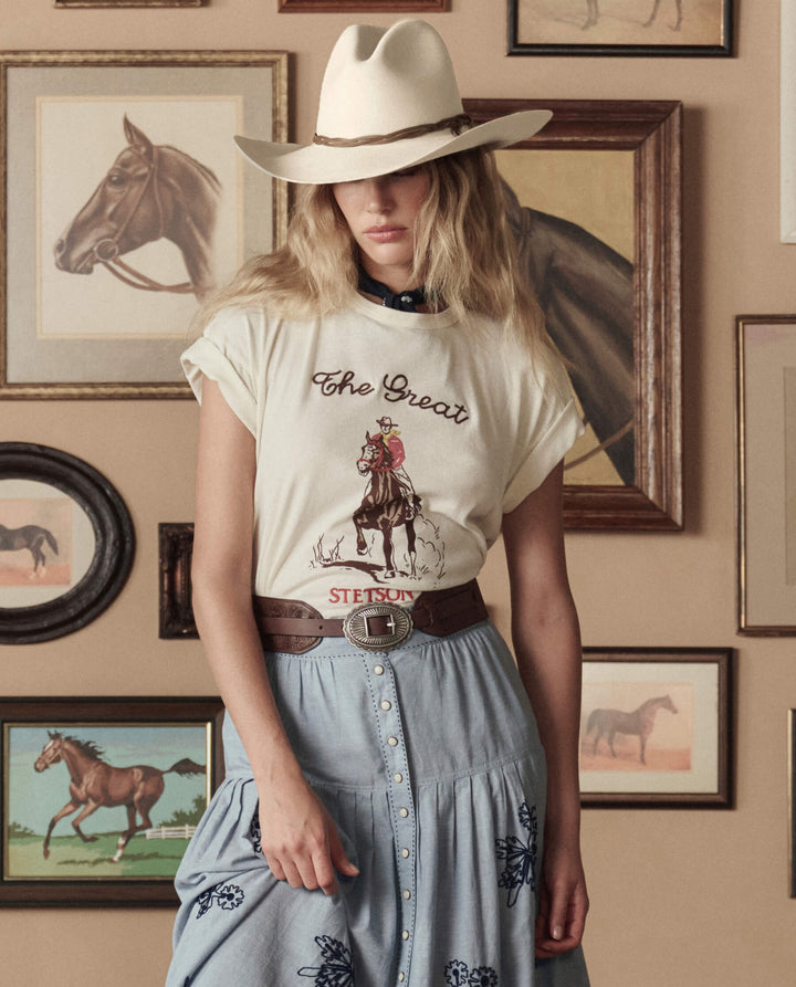 The Boxy Crew with Stetson Graphic - White Washed