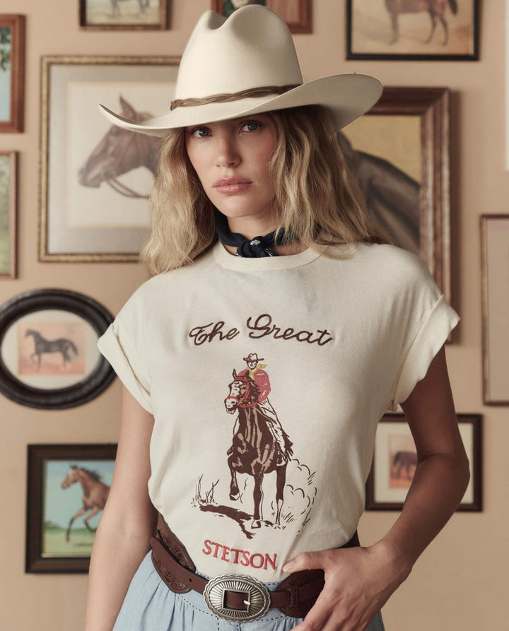 The Boxy Crew with Stetson Graphic - White Washed