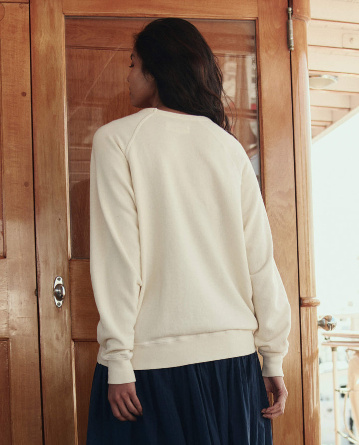 The College Sweatshirt W/ Sailing Boat Applique - Washed White