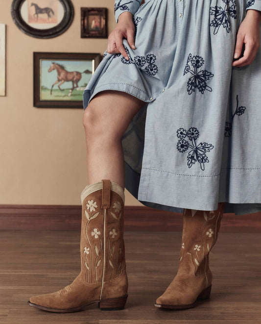 The Cowboy Boot - Tan Floral