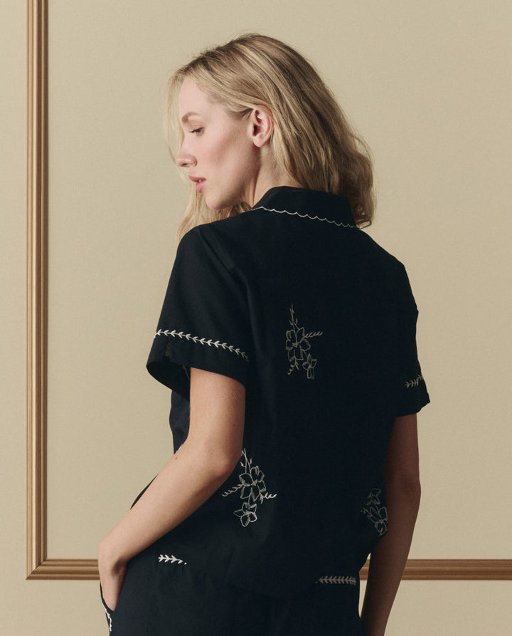 The Bowling Shirt with Hanky Embroidery - Black