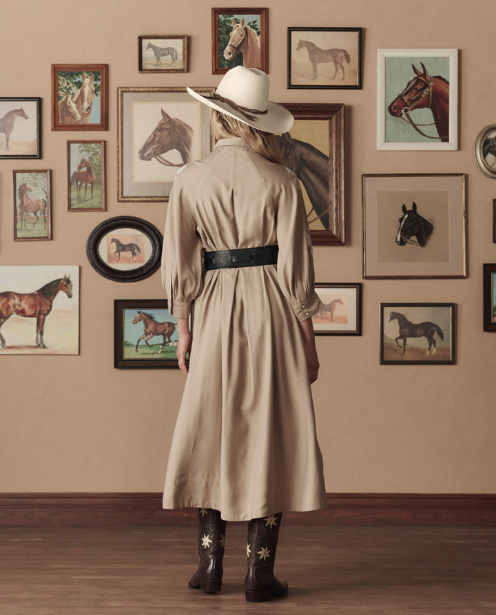 The Western Embroidered Herd Dress - Soft Tan with Cream Embroidery