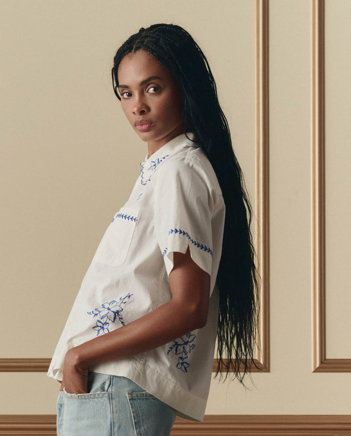 The Bowling Shirt with Hanky Embroidery - Cream