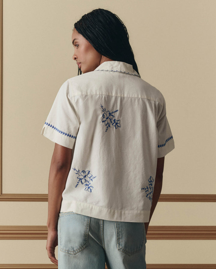 The Bowling Shirt with Hanky Embroidery - Cream
