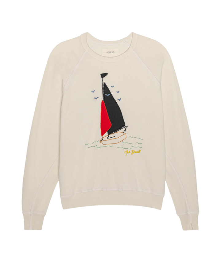 The College Sweatshirt W/ Sailing Boat Applique - Washed White