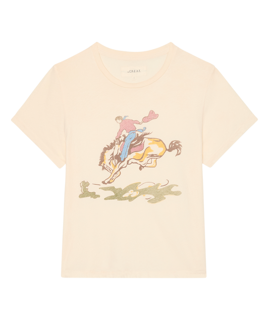 The Little Tee with Rider Graphic - Washed White
