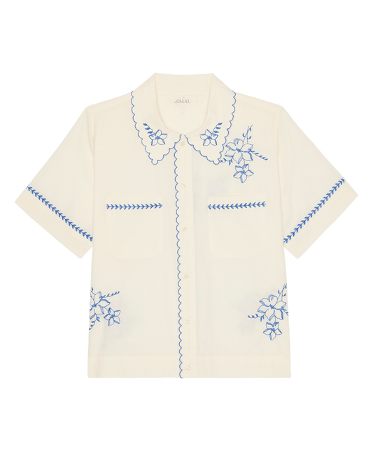The Bowling Shirt with Hanky Embroidery - Cream
