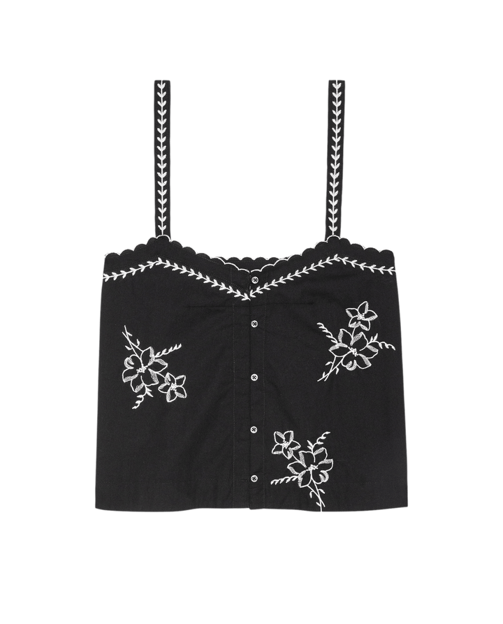 The Weekend Tank w/Hanky Embroidery - Black