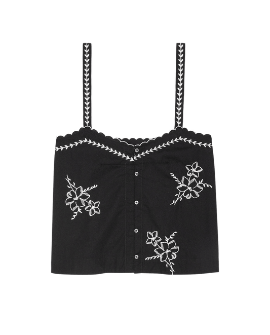 The Weekend Tank w/Hanky Embroidery - Black