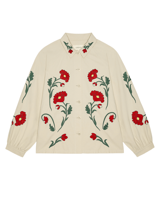 The Western Embroidered Commodore Jacket - Cream