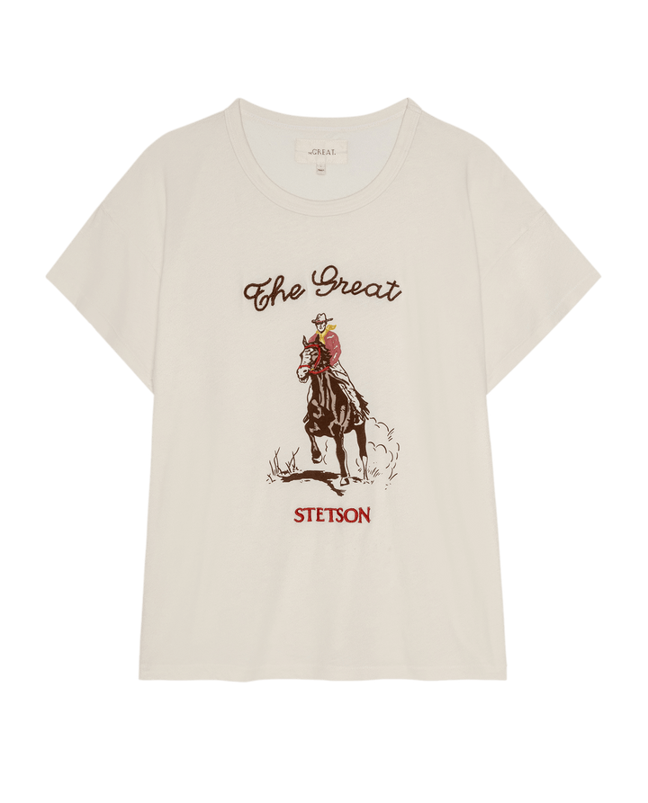 The Boxy Crew with Stetson Graphic - White Washed