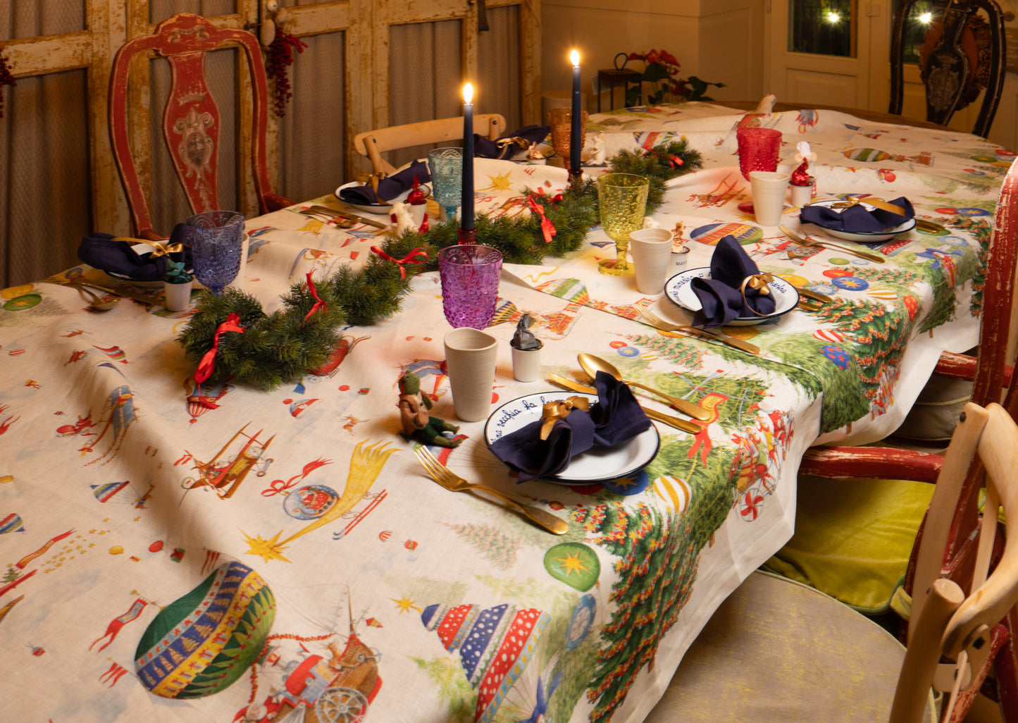 Air Christmas Linen Tablecloth