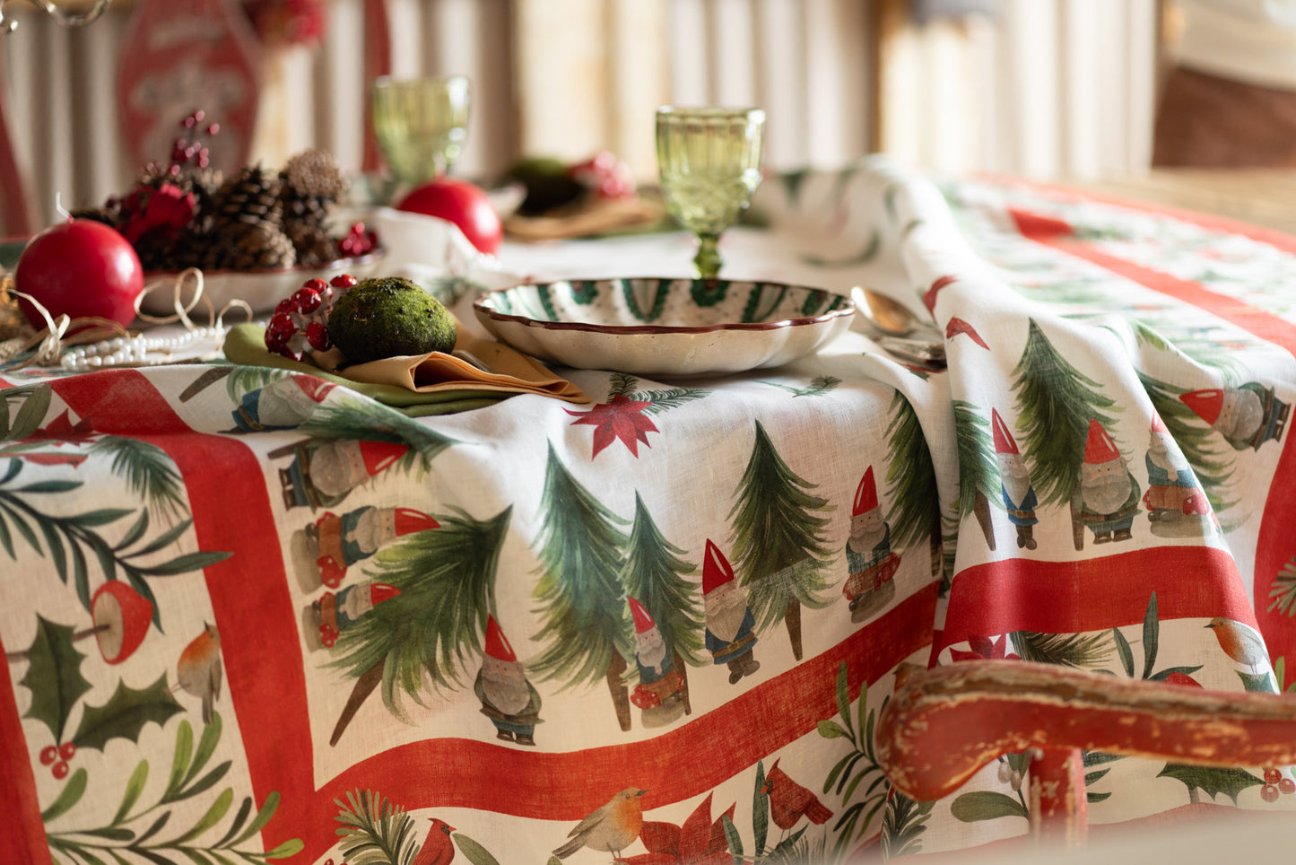 Jolly Elf Linen Tablecloth