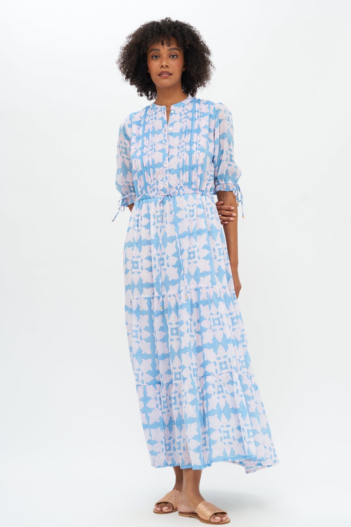 Cinched Pintuck Maxi Dress - Tigerlily in Sky