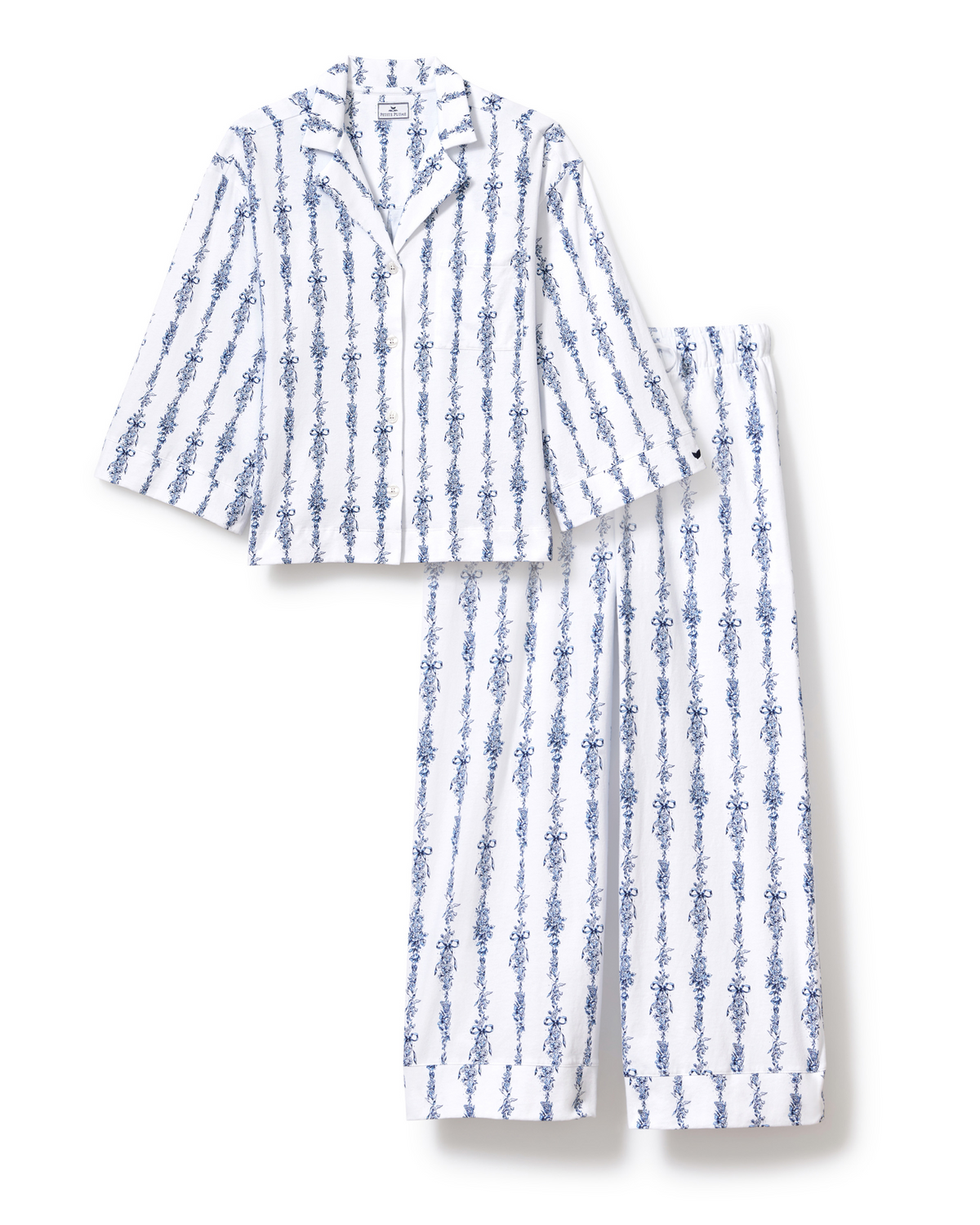 The Olivia Wide Leg Pima Pajama Set - Navy Mayfair Toile