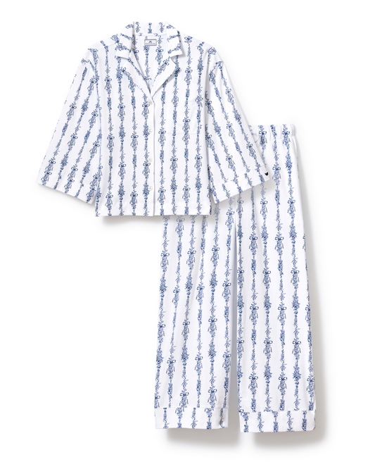 The Olivia Wide Leg Pima Pajama Set - Navy Mayfair Toile