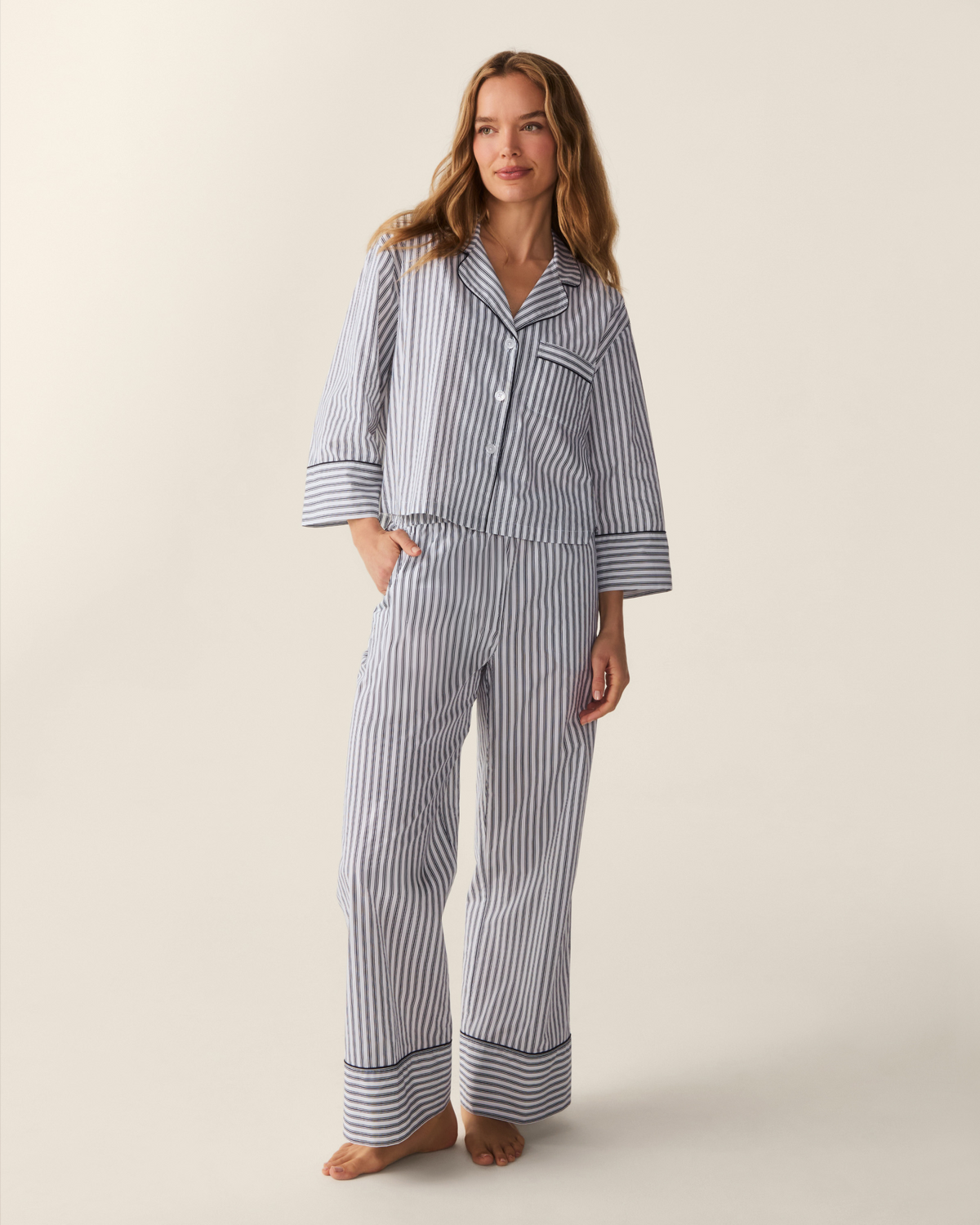 Celine Poplin Pajama Set - Navy French Ticking