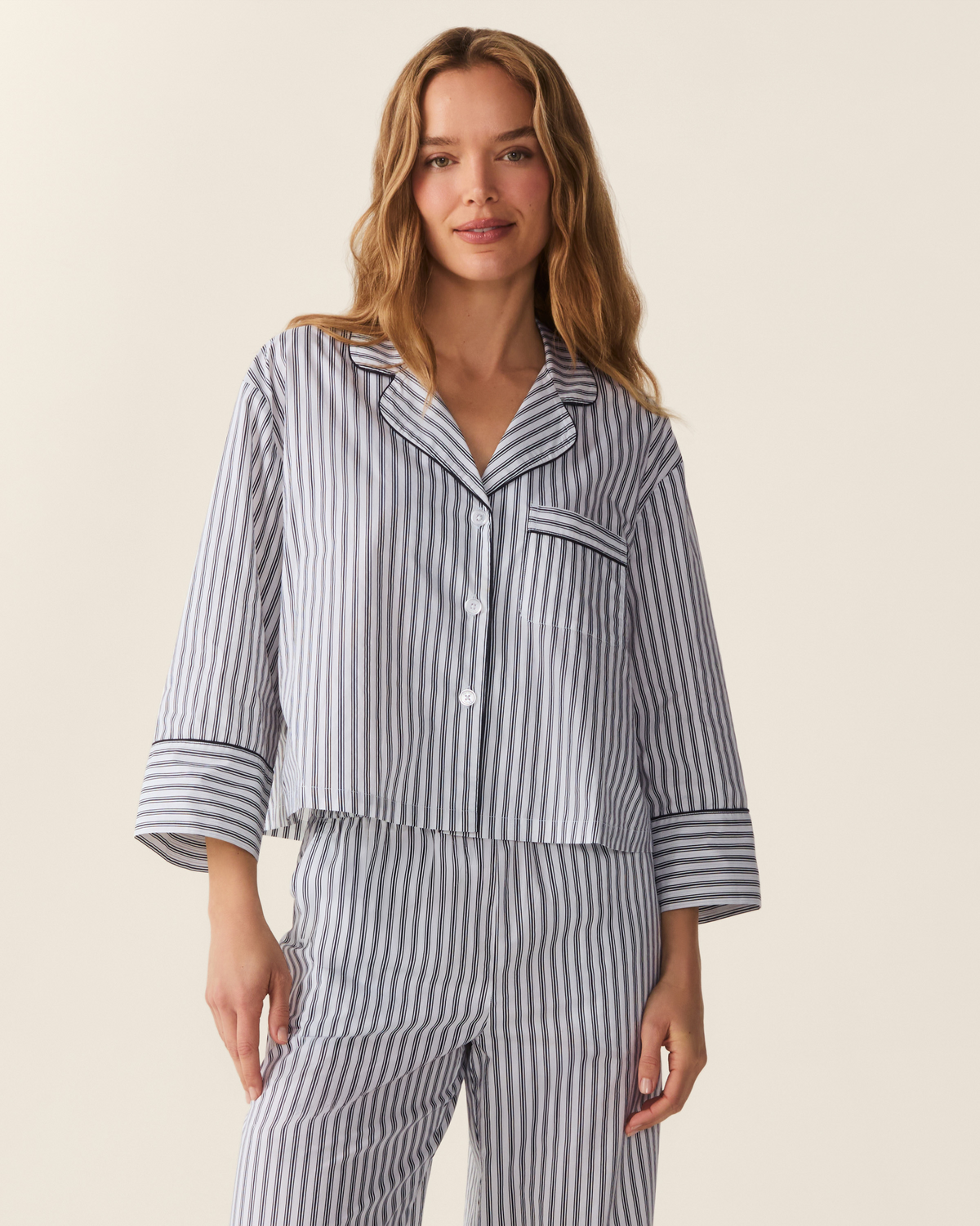 Celine Poplin Pajama Set - Navy French Ticking