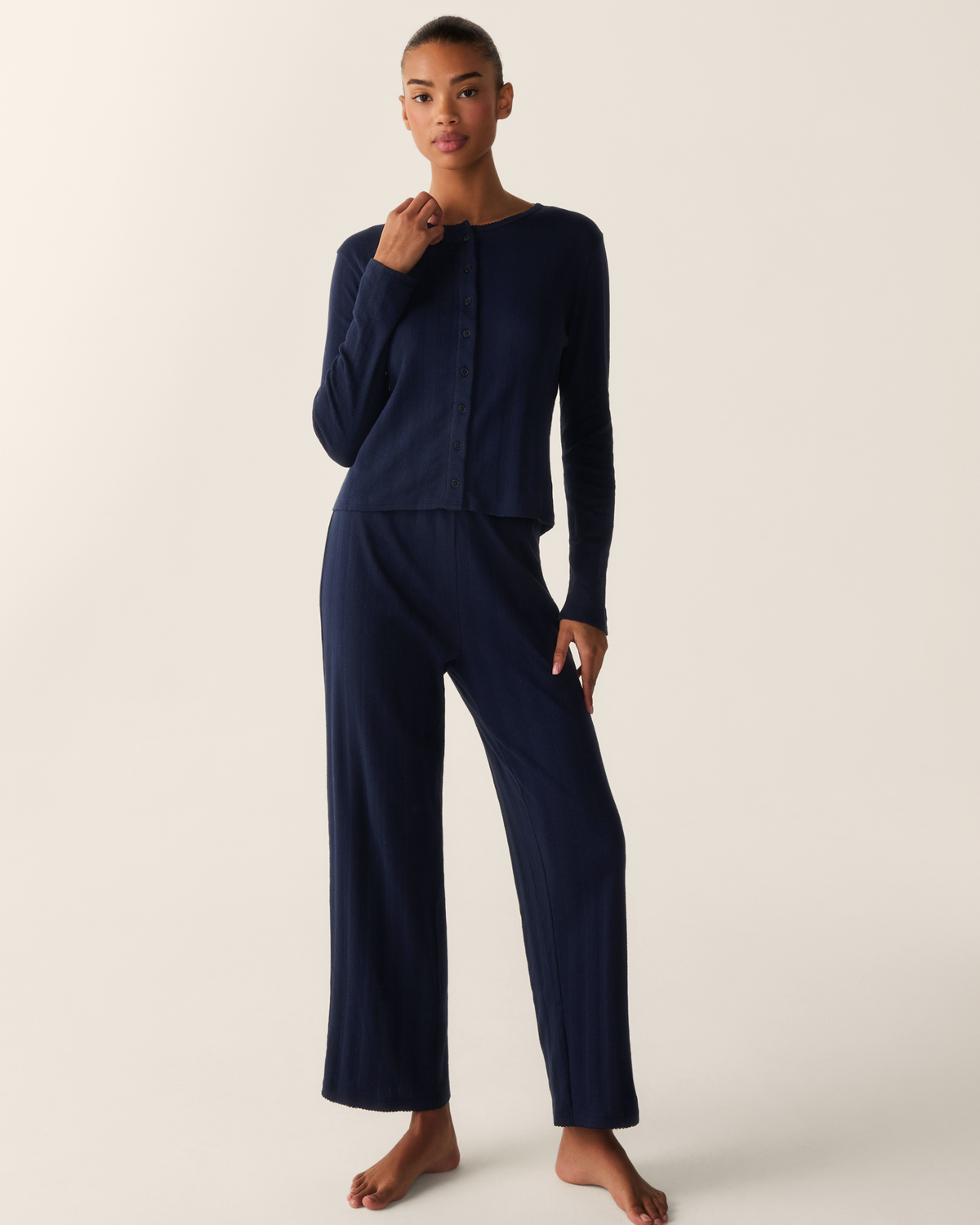 Pointelle Cardigan - Navy