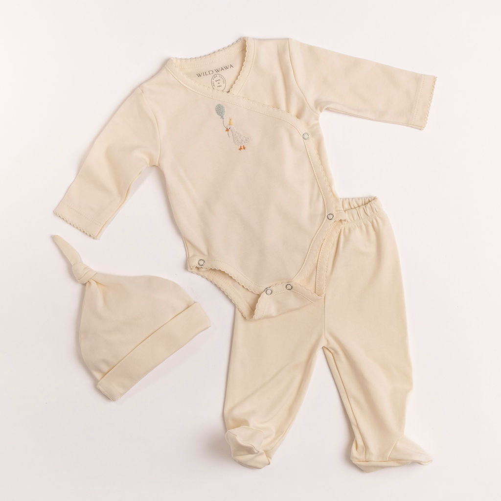 Pima Embroidered Bundle Set - Pearl Goose