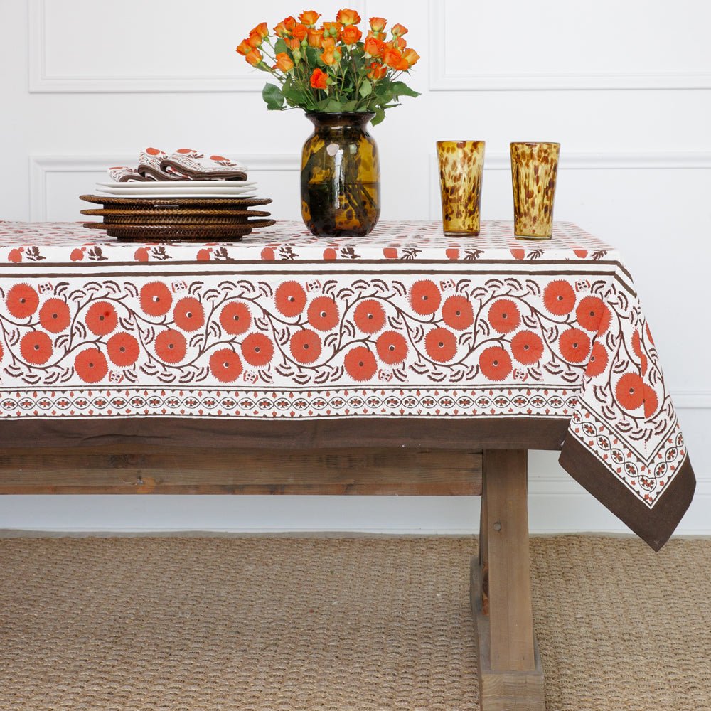 55"x55" Gaya Brown & Persimmon Tablecloth