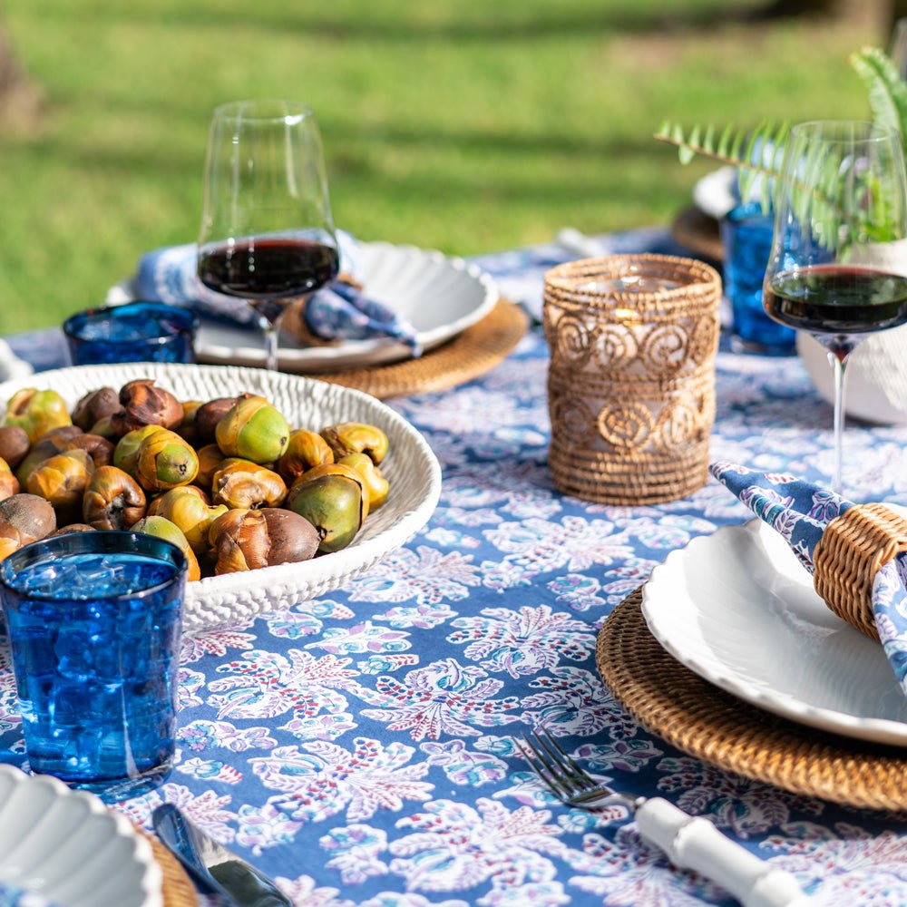 55"x55" Grecian Palm & Blue Orchid Tablecloth