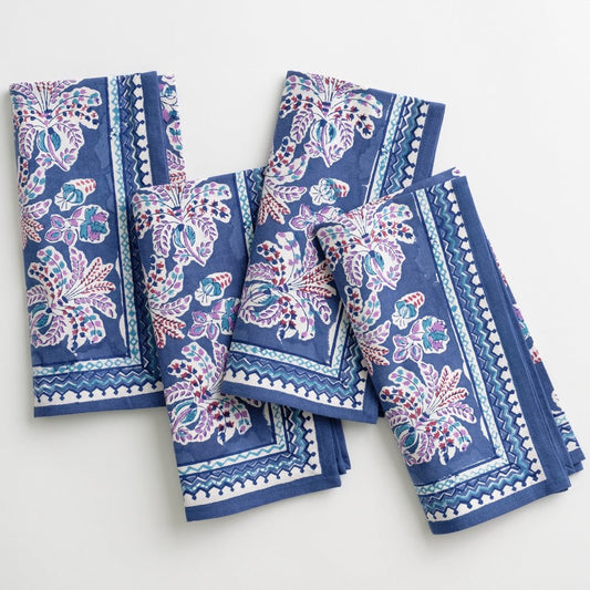 Set of 4 Grecian Palm Blue & Orchid Napkins