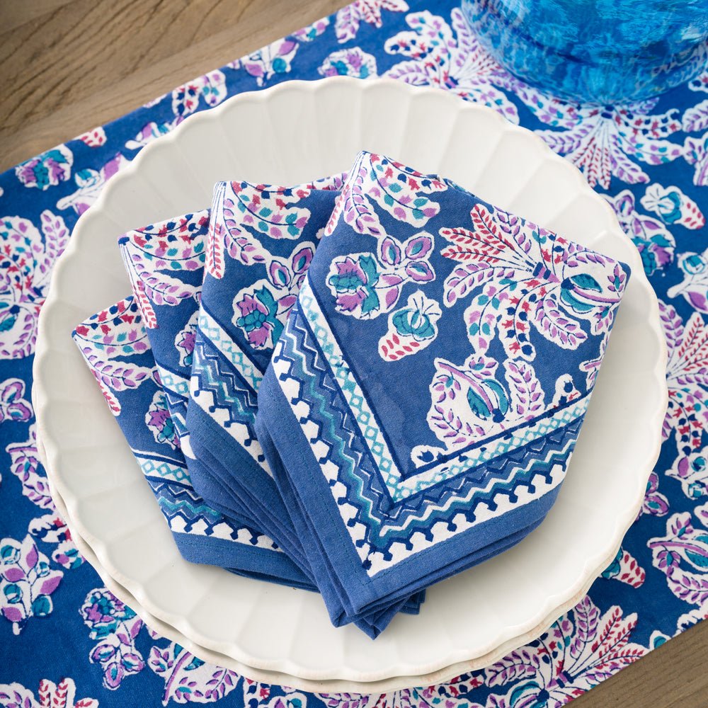 Set of 4 Grecian Palm Blue & Orchid Napkins