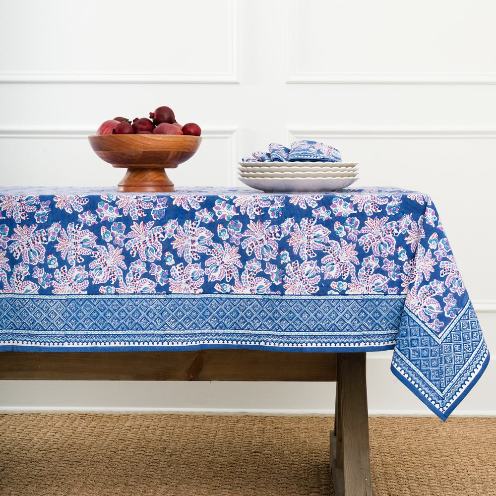 55"x55" Grecian Palm & Blue Orchid Tablecloth