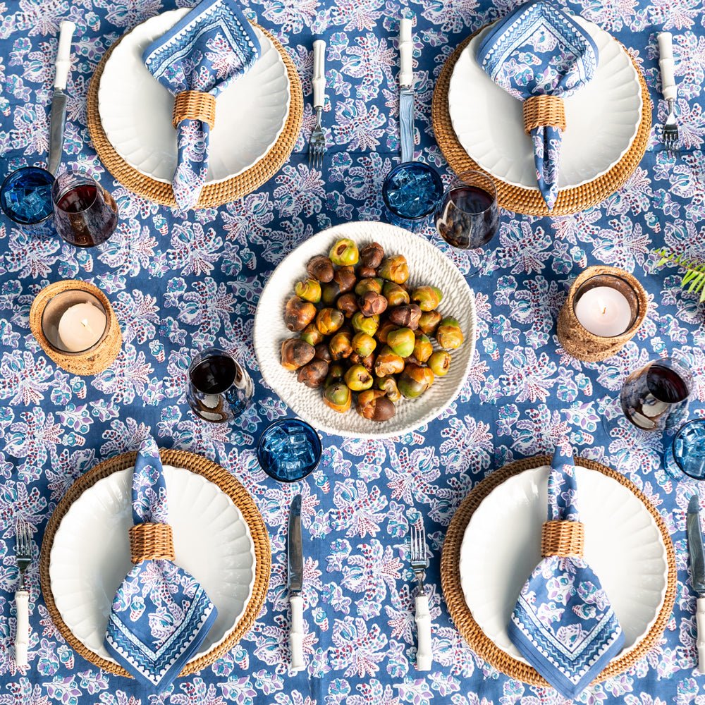 55"x55" Grecian Palm & Blue Orchid Tablecloth