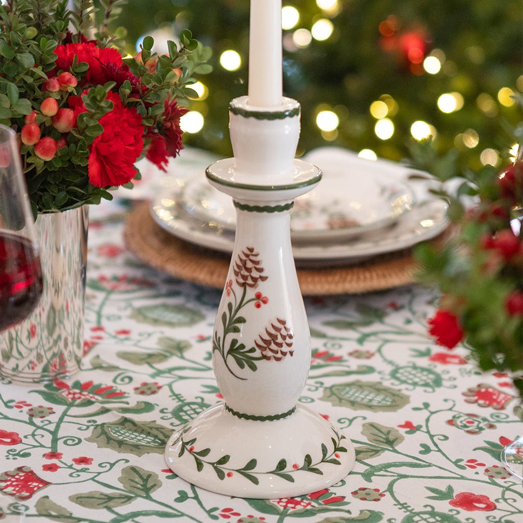 Candlestick - Holly & Pinecones