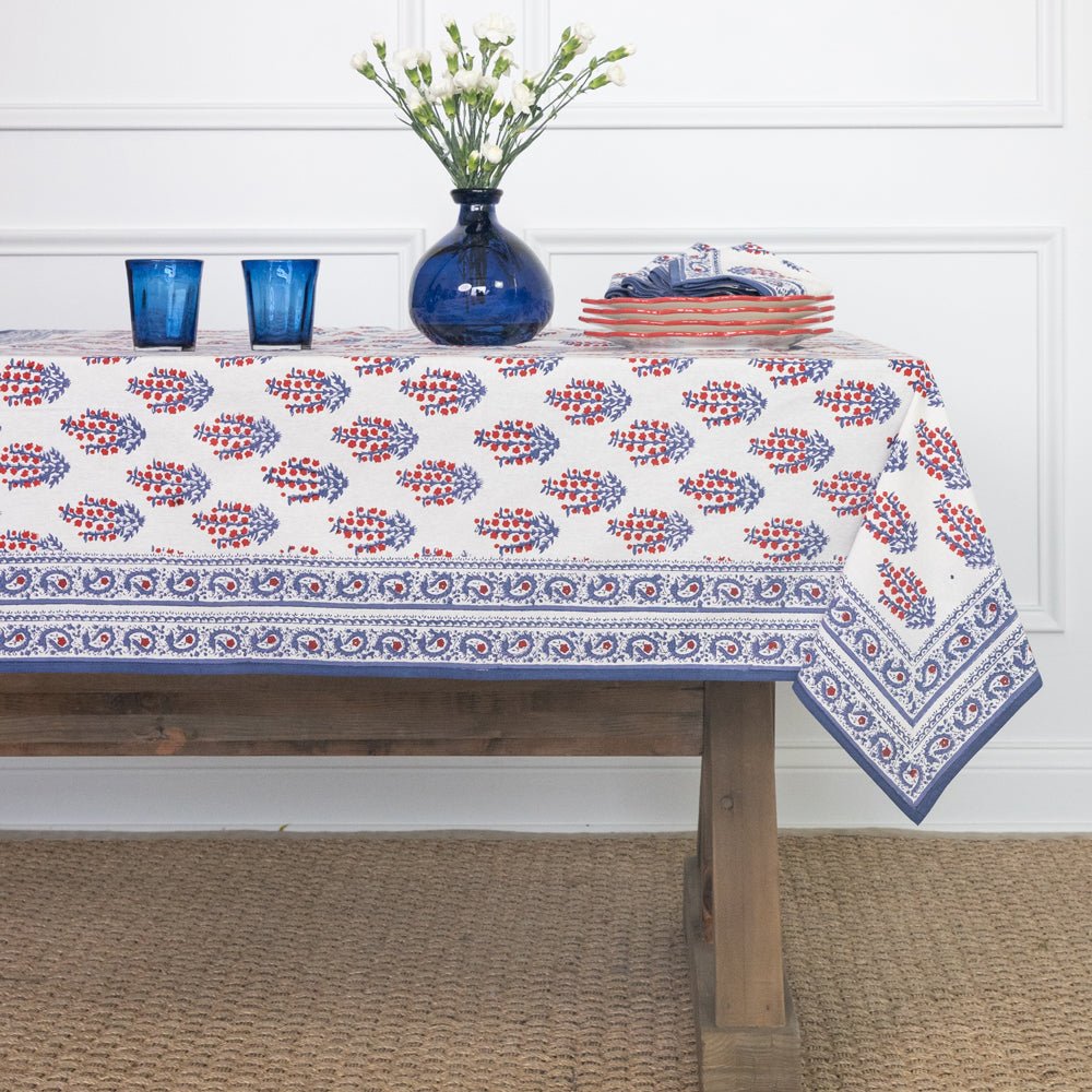 55"x55" Sagar Red & Blue Tablecloth