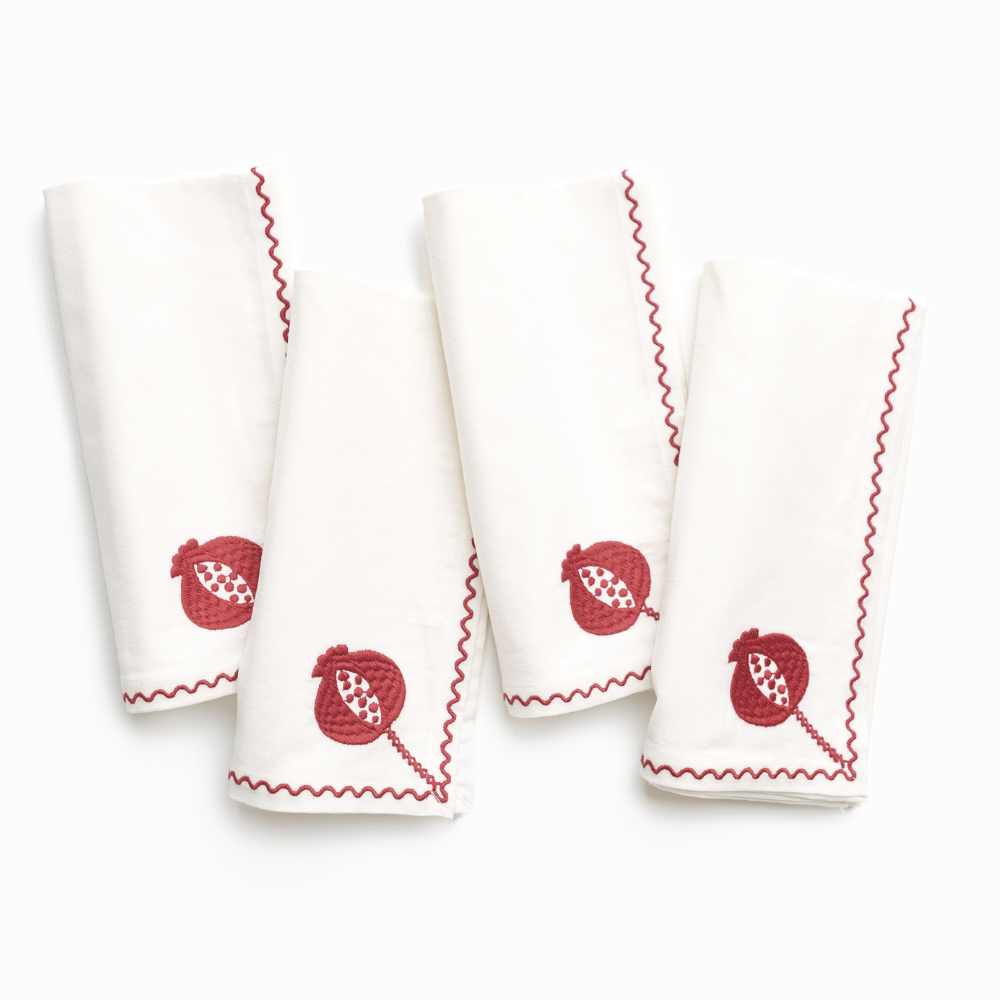 Set of 4 Napkins - Crewel Burgundy