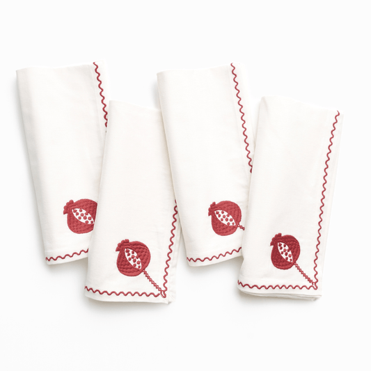 Set of 4 Napkins - Crewel Burgundy