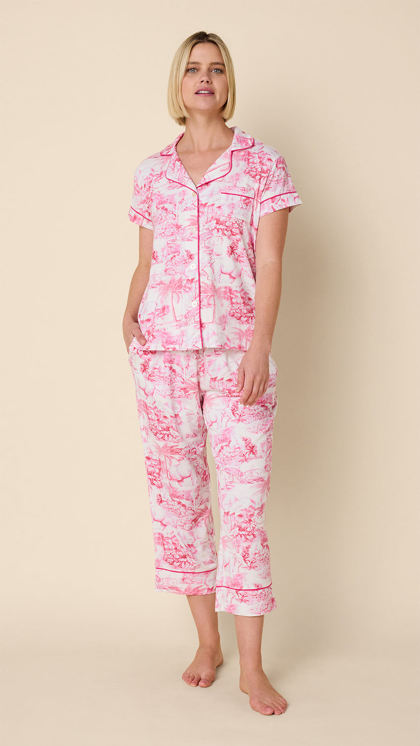 Palm Grove Toile Pima Knit Capri Set