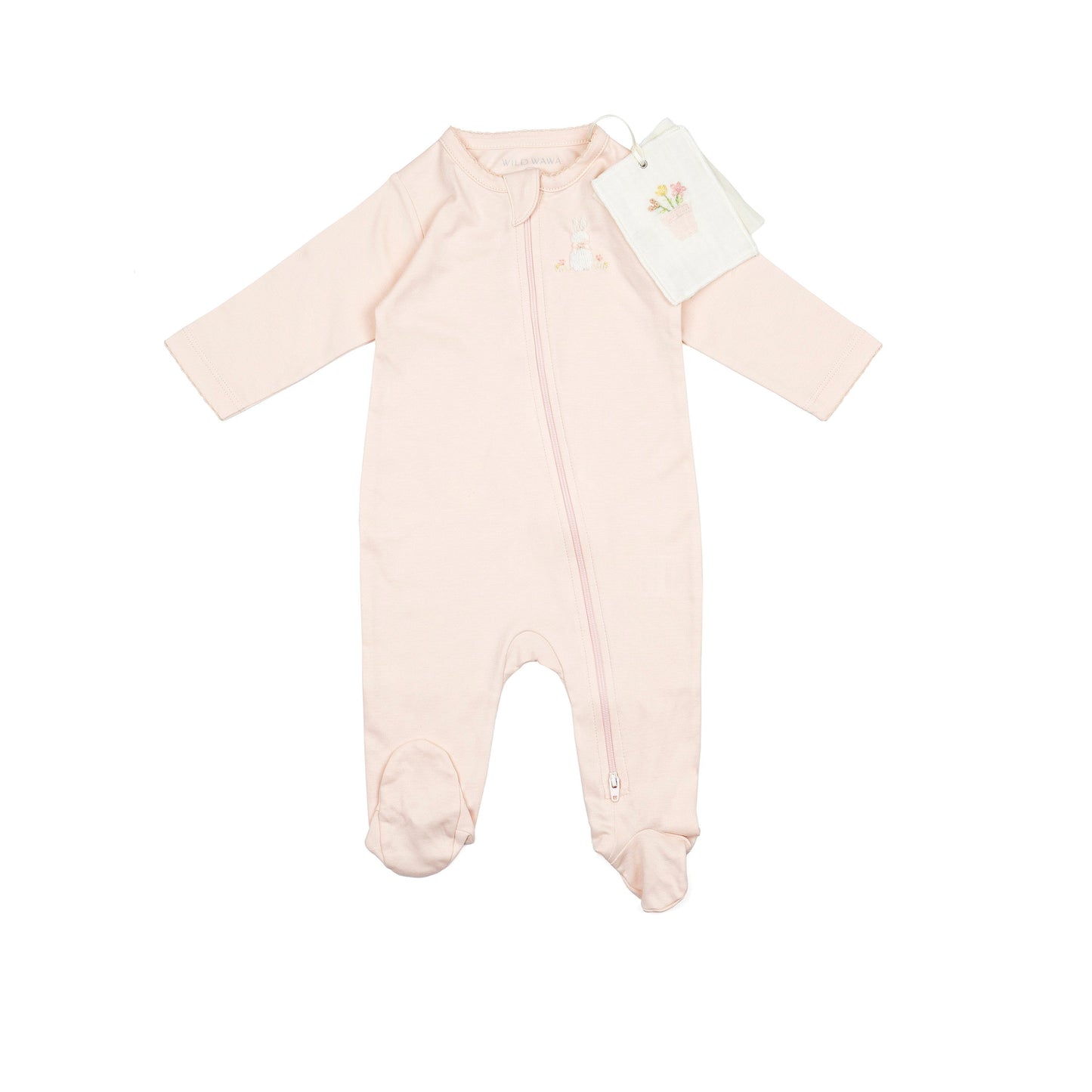 Pima Embroidered Footie - Pink Clothesline