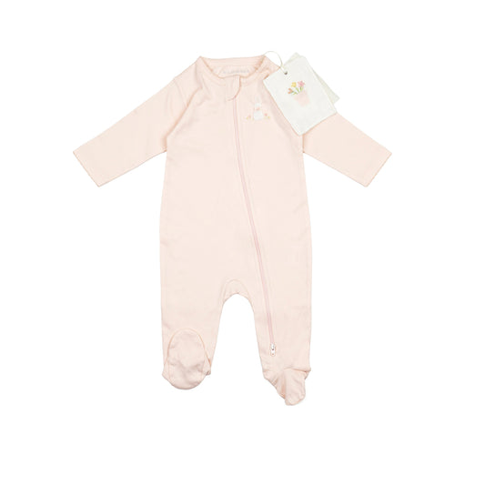 Pima Embroidered Footie - Pink Clothesline