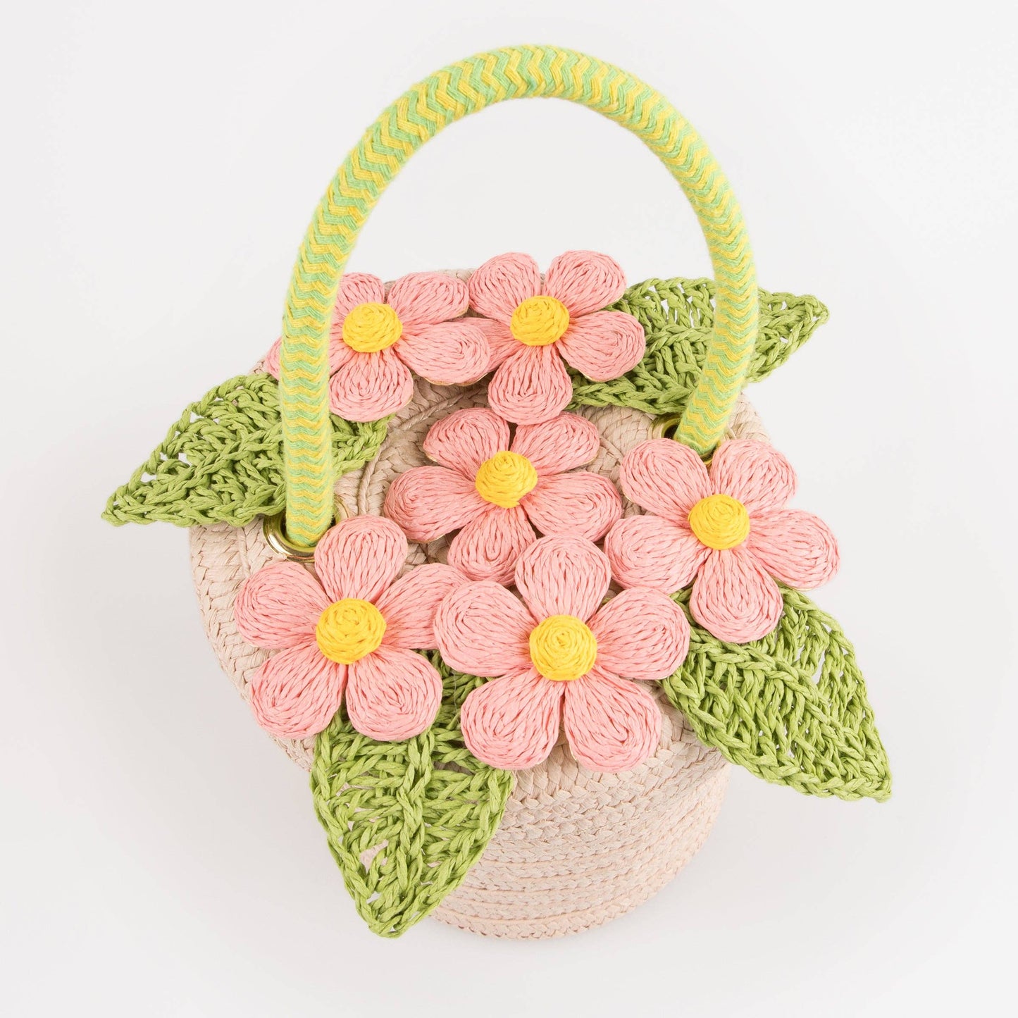 Pink Flower Pot Basket Bag