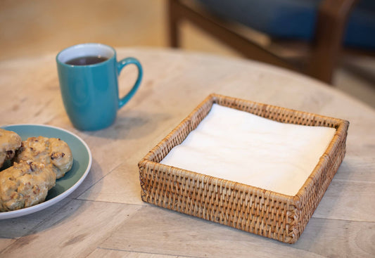 Rattan Luncheon Napkin Holder – Handcrafted Table Accent: Honey Brown