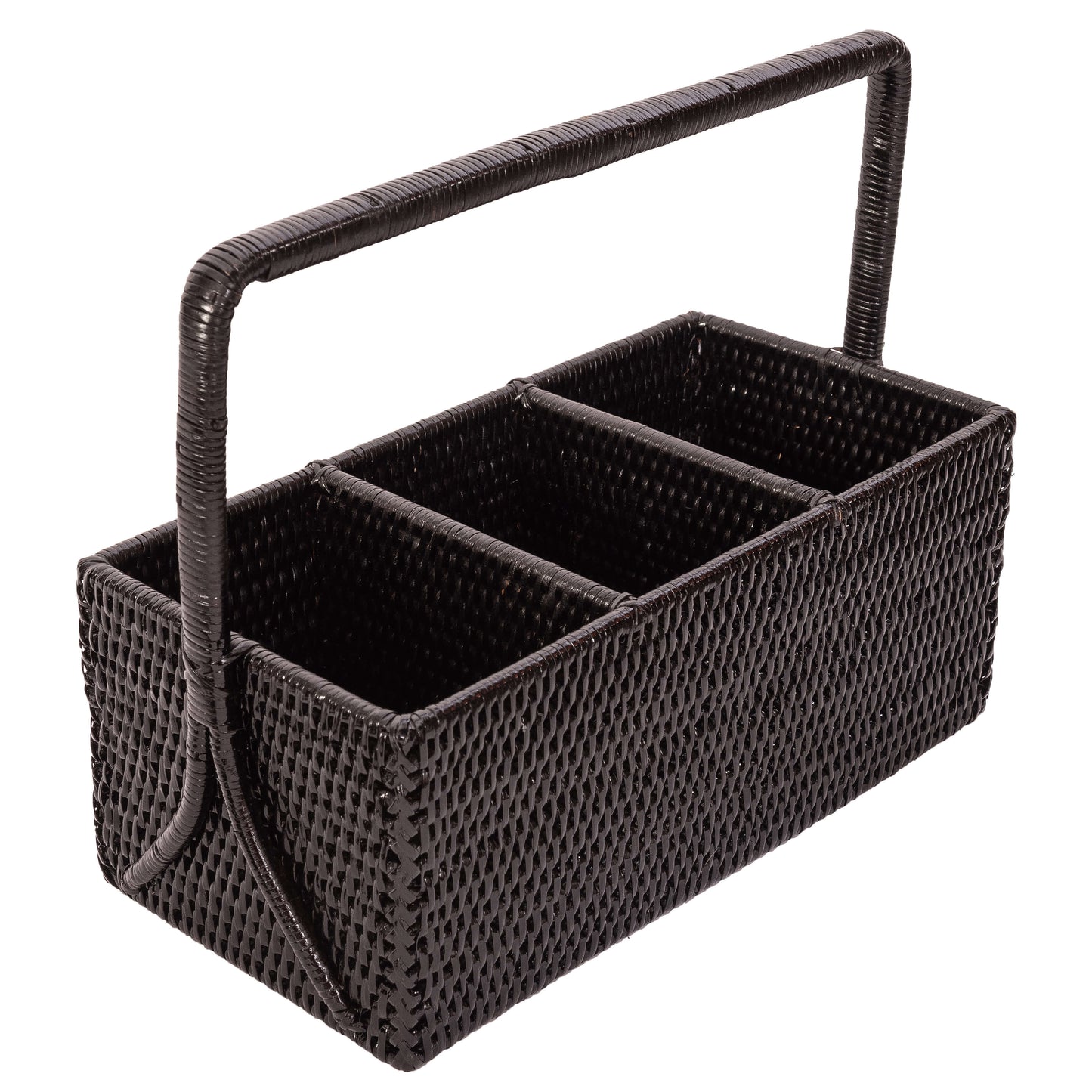Rattan 3 Section Caddy/Cutlery Holder: Honey Brown