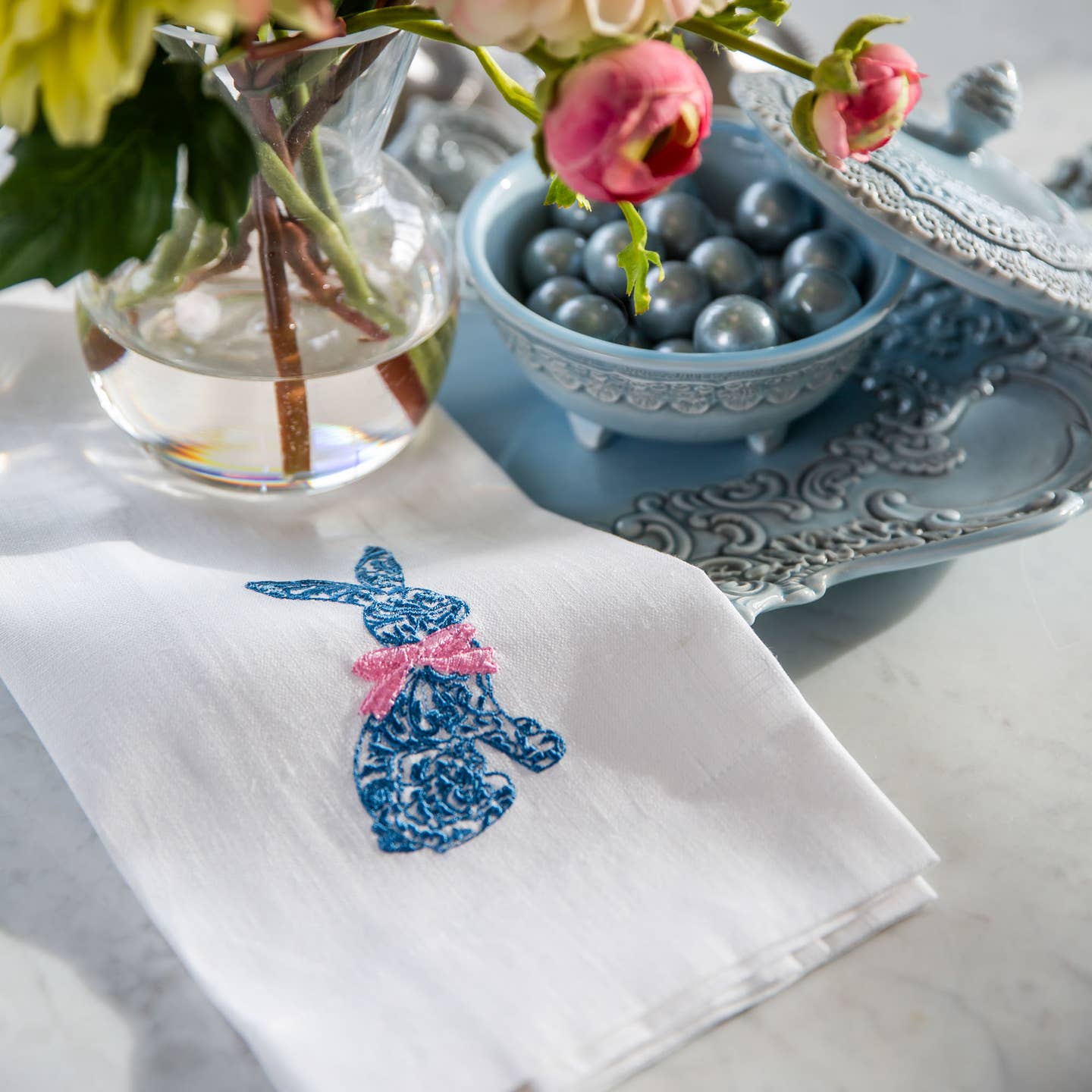 Blue Toile Bunny Towel