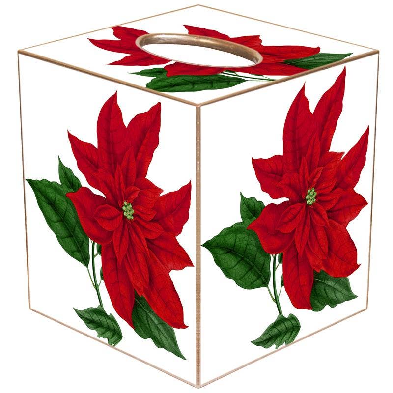 Tissue Box Cover - Poinsettia on White