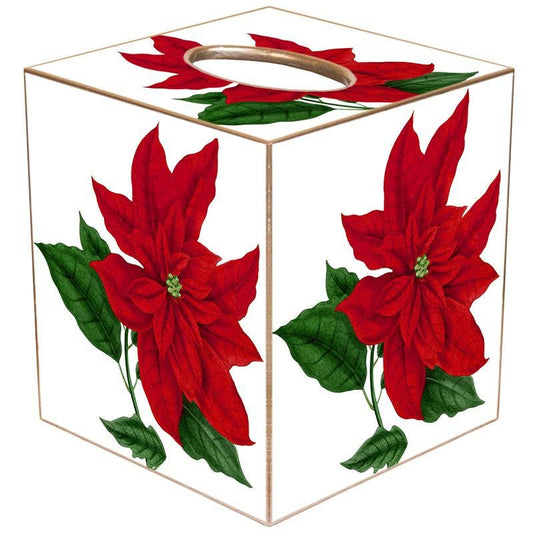 Tissue Box Cover - Poinsettia on White