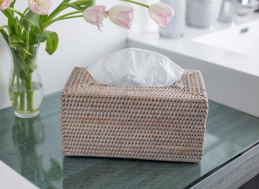Rattan Rectangular Tissue Box Cover: Honey Brown